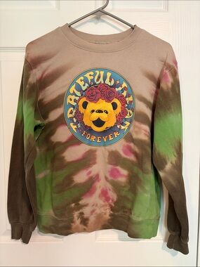 Grateful Dead Brown Green Pink Tie-Dye Crewneck Sweatshirt